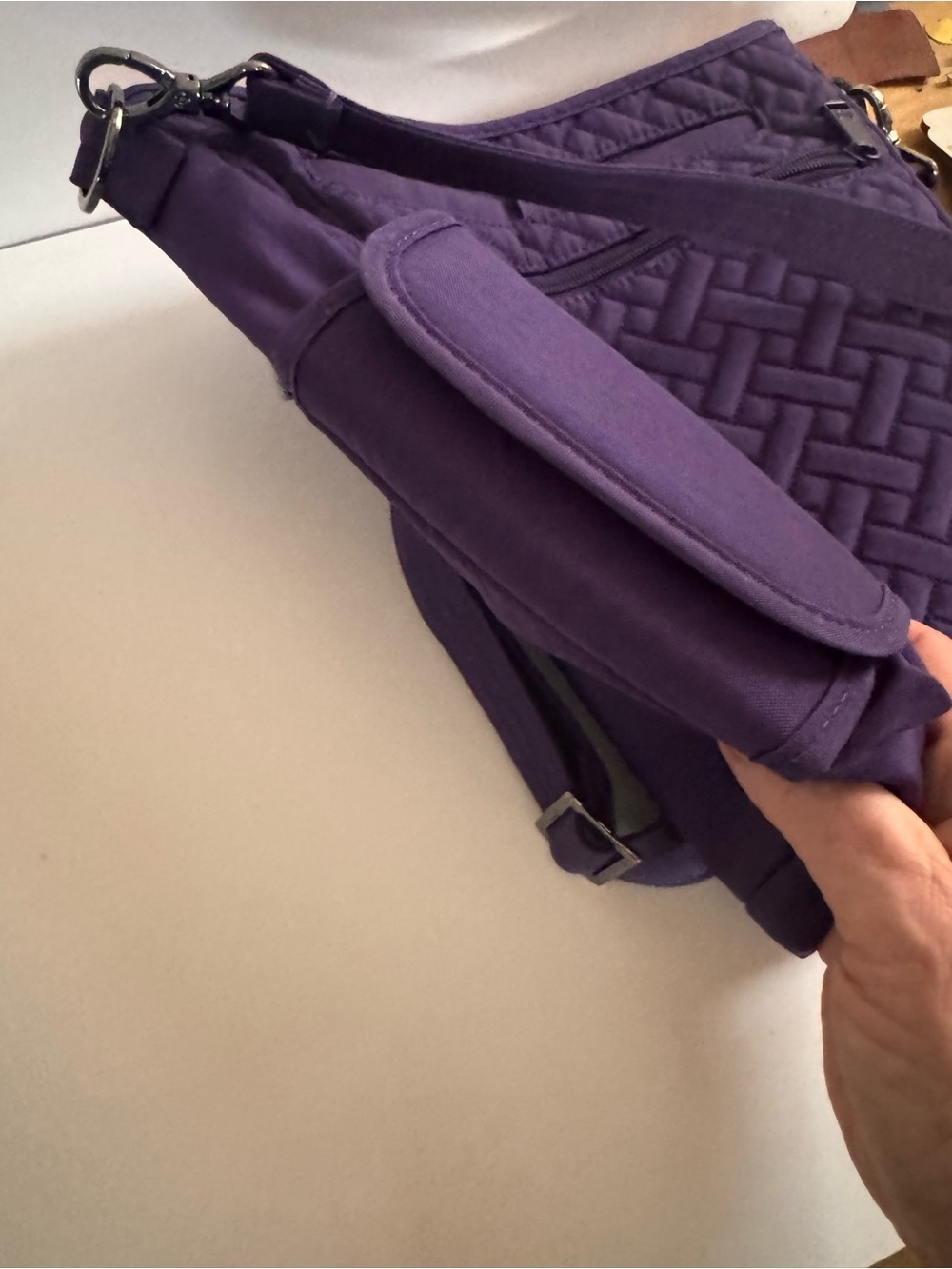 Lug Somersault Crossbody Bag Purple Quilted Organizer Travel Purse Floral Lining - Picture 8 of 14
